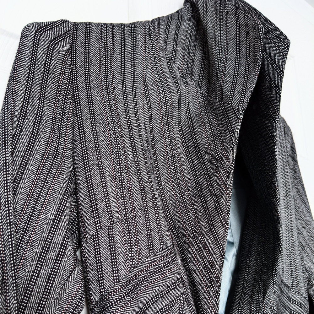 Dark Academia Dagg & Stacey Grey, Blue, Belted Pinstriped Blazer. XXS